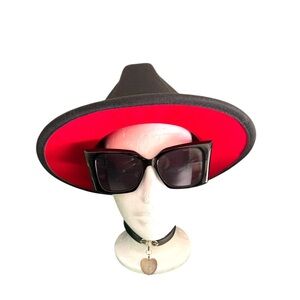 Plain Black and Red Wide-Brim Hat-NEW